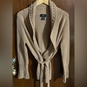 Pure Cashmere Brown Open Front Cardigan Sweater - Size Large